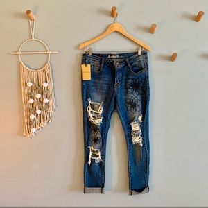 Machine denim jeans